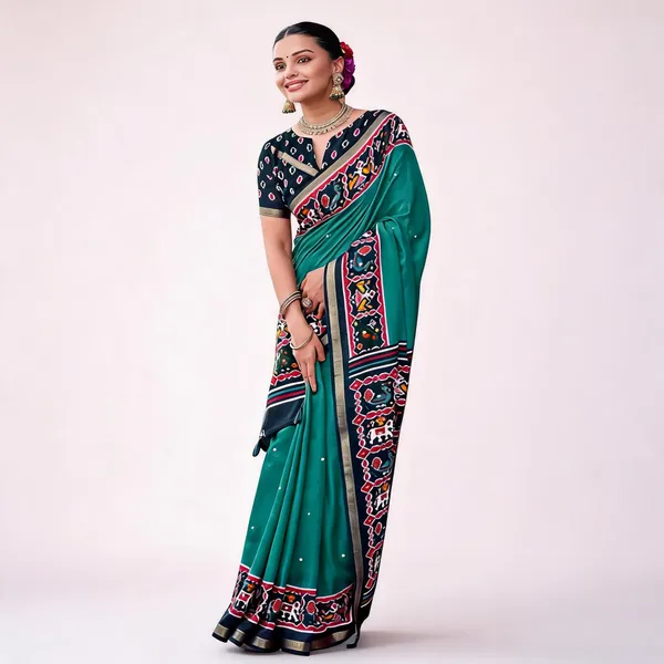 Teal_Cotton_Linen_Printed_Saree_For_Women