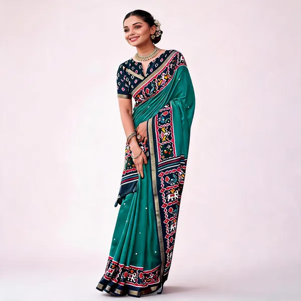 Teal_Cotton_Linen_Printed_Saree_For_Women