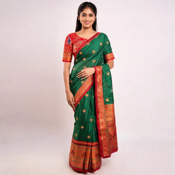 Green_Acrylic_Cotton_Zari_Border_Saree_For_Women