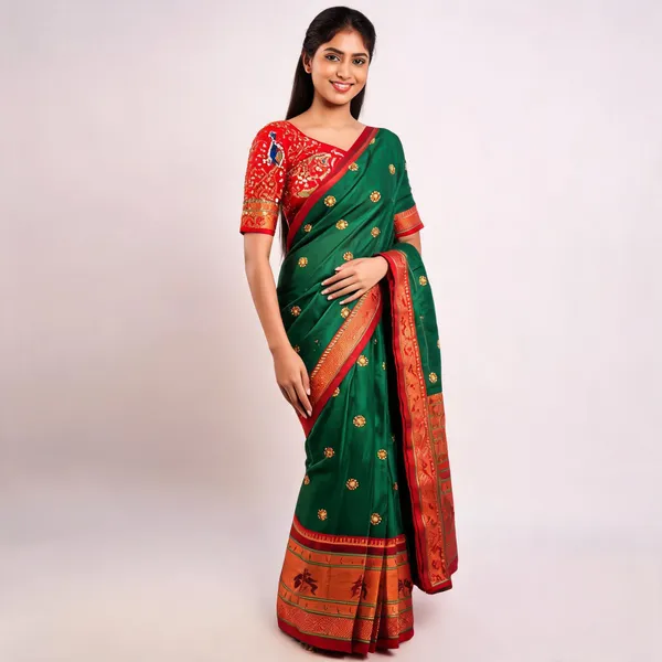 Green_Acrylic_Cotton_Zari_Border_Saree_For_Women