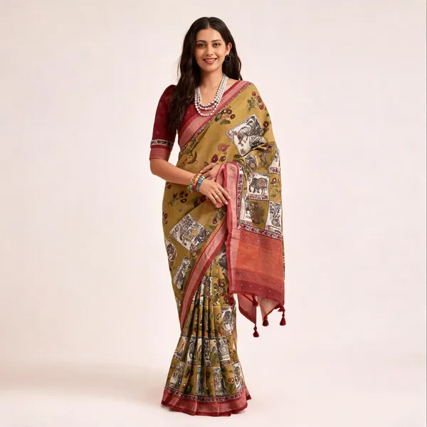 Mustard_Cotton_Linen_Printed_Saree_For_Women