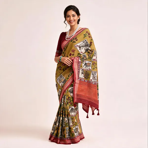 Mustard_Cotton_Linen_Printed_Saree_For_Women
