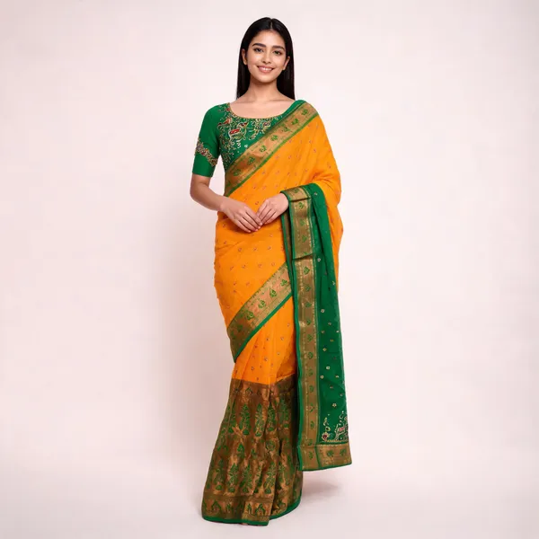 Orange_Ecrelic_Cotton_Woven_Saree_For_Women