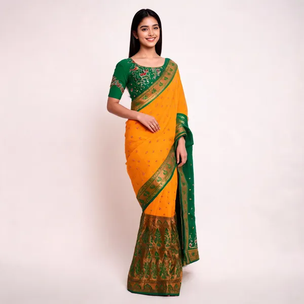Orange_Ecrelic_Cotton_Woven_Saree_For_Women