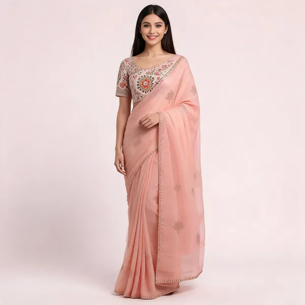 Peach_Tissue_Silk_Embellished_Saree_For_Women