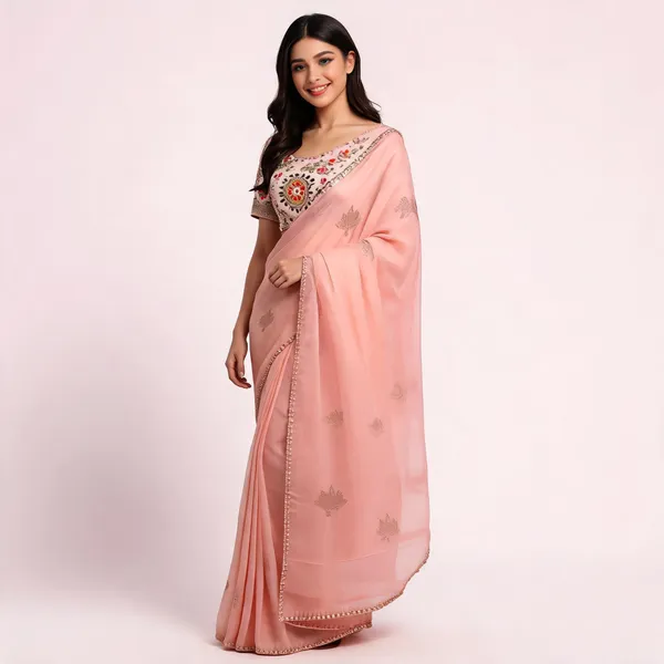 Peach_Tissue_Silk_Embellished_Saree_For_Women