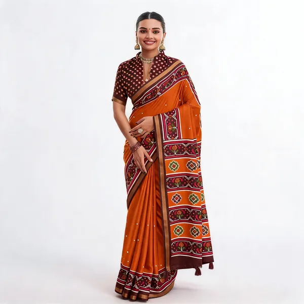 Orange_Cotton_Linen_Printed_Saree_For_Women