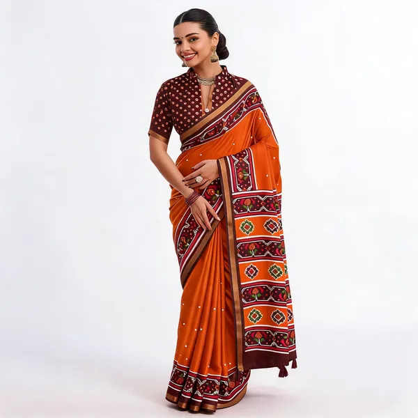 Orange_Cotton_Linen_Printed_Saree_For_Women