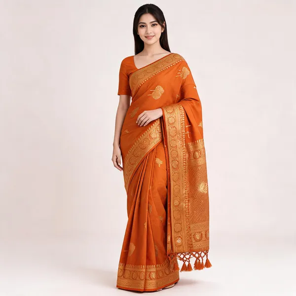 Orange_Dola_Silk_Woven_Paisley_Saree_For_Women