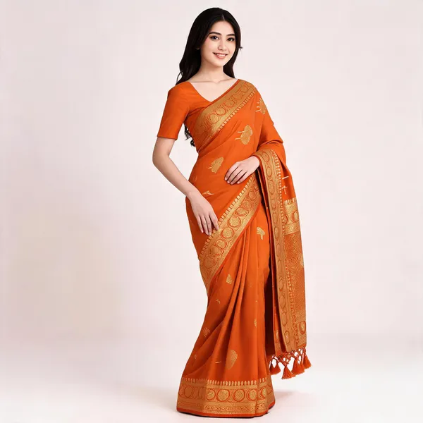 Orange_Dola_Silk_Woven_Paisley_Saree_For_Women