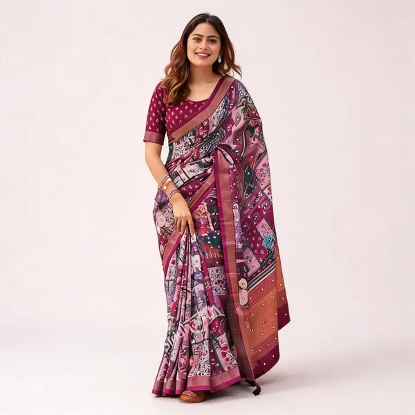 Multicolor_Cotton_Linen_Printed_Saree_For_Women