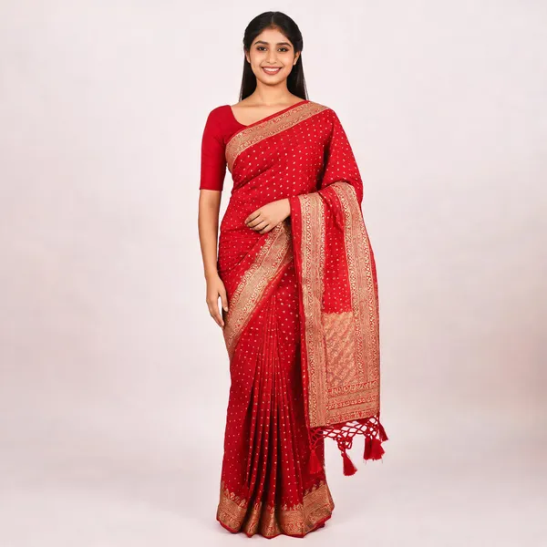 Red_Georgette_Butti_Woven_Saree_For_Women