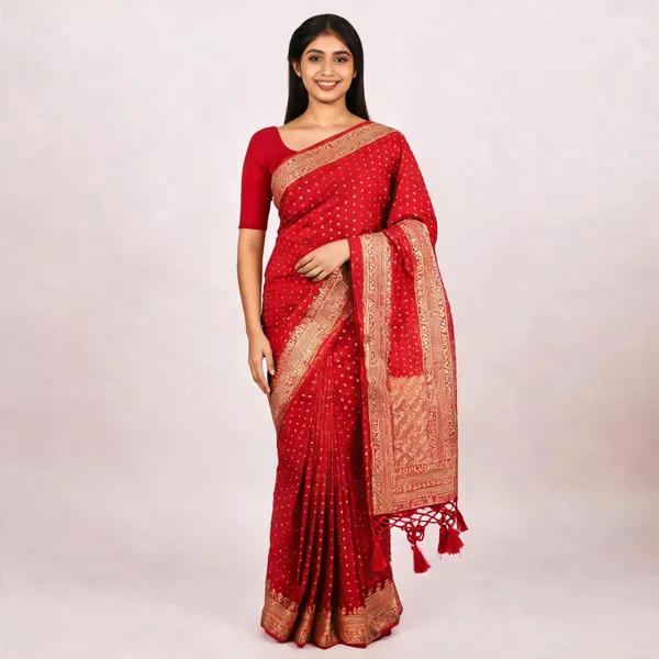 Red_Georgette_Butti_Woven_Saree_For_Women