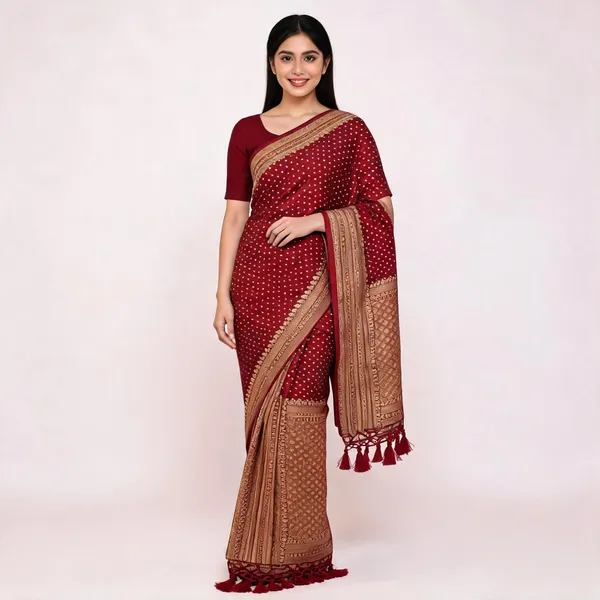 Maroon_Georgette_Butti_Woven_Saree_For_Women