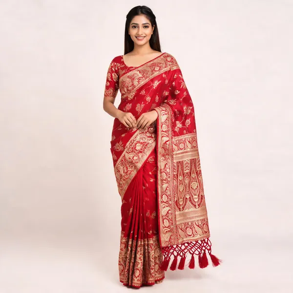 Red_Soft_Silk_Woven_Floral_Saree_For_Women