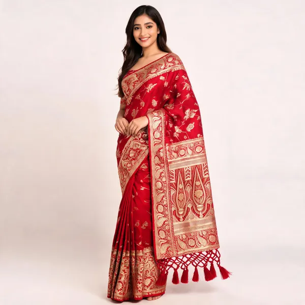 Red_Soft_Silk_Woven_Floral_Saree_For_Women