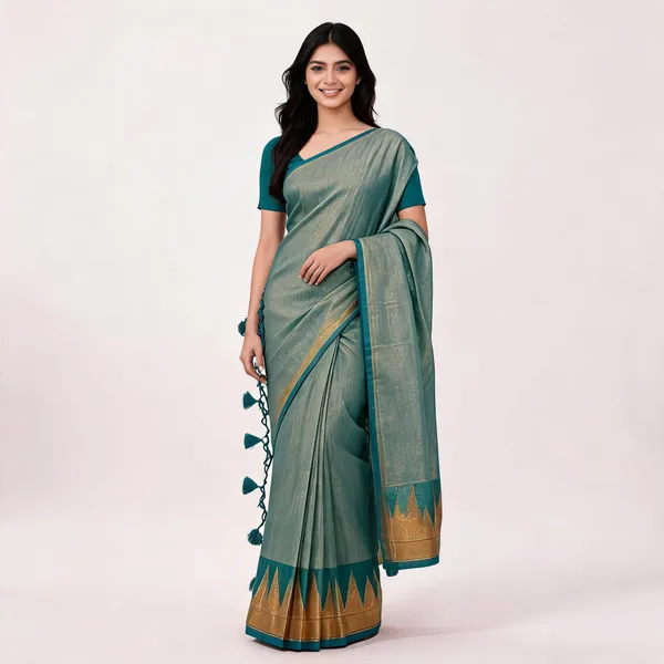 Teal_Kora_Silk_Woven_Border_Saree_For_Women