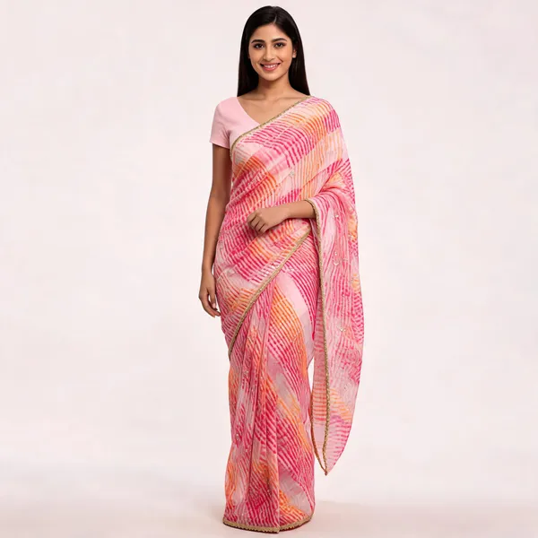 Pink_Lehriya_Chiffon_Striped_Saree_For_Women