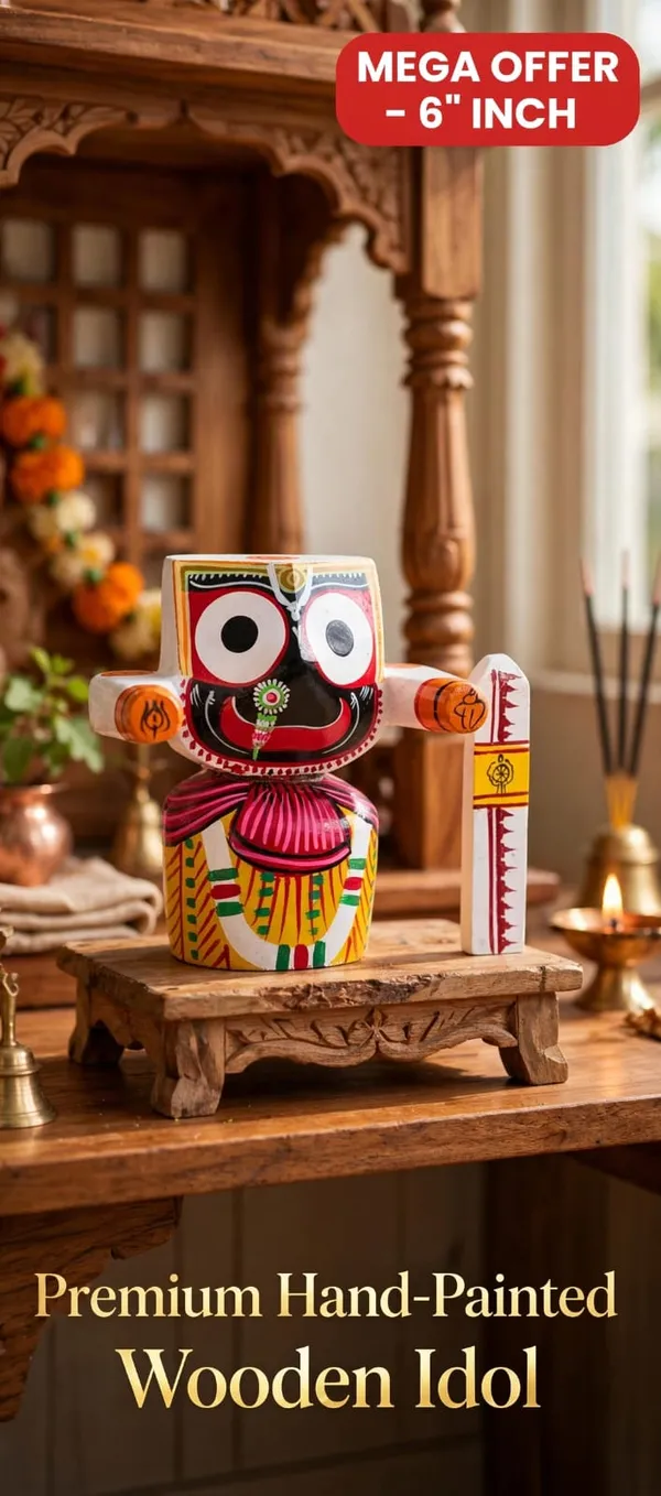6"_Wooden_idol_Jagannath_murti_single_pc_with_sudarsan_ji