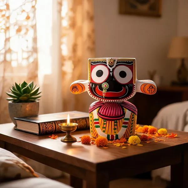 10"_Wooden_idol_Jagannath_murti_single_pc_with_sudarsan_ji