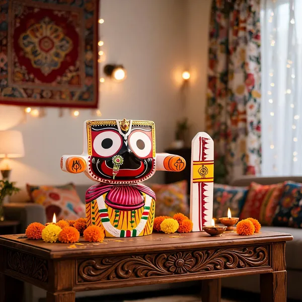 10"_Wooden_idol_Jagannath_murti_single_pc_with_sudarsan_ji