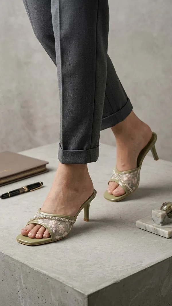 BREPIK_Women_Traditional_Green_Low_Heel_Comfortable_Daily_Wear_Sandals
