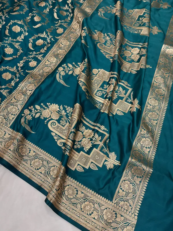 Turquoise_Blue_Mashru_Katan_Silk_Saree_For_Women