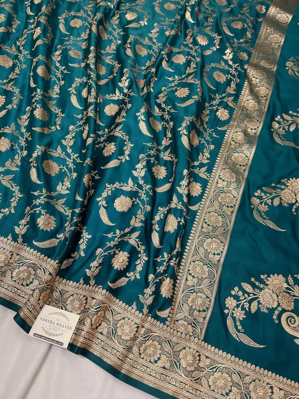Turquoise_Blue_Mashru_Katan_Silk_Saree_For_Women