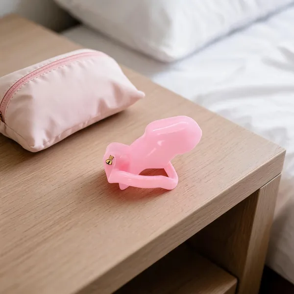 Lovemehoney_Male_Chastity_Device_Short_Cage_Pink_18_Adults_Only_Magiclock_Padlock_Free_System