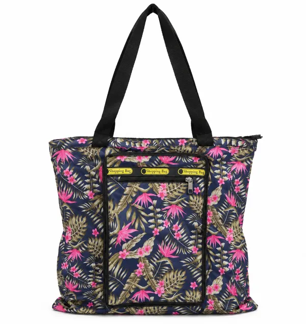 Packable_Tropical_Floral_Print_Shoulder_Tote_Bag_with_Zipper_Closure