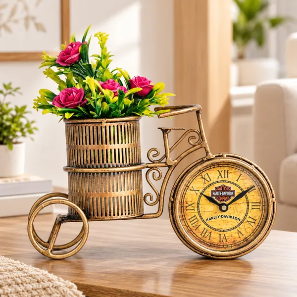 Gold_Metal_Planter_With_Clock_For_Home_Decor,_Garden