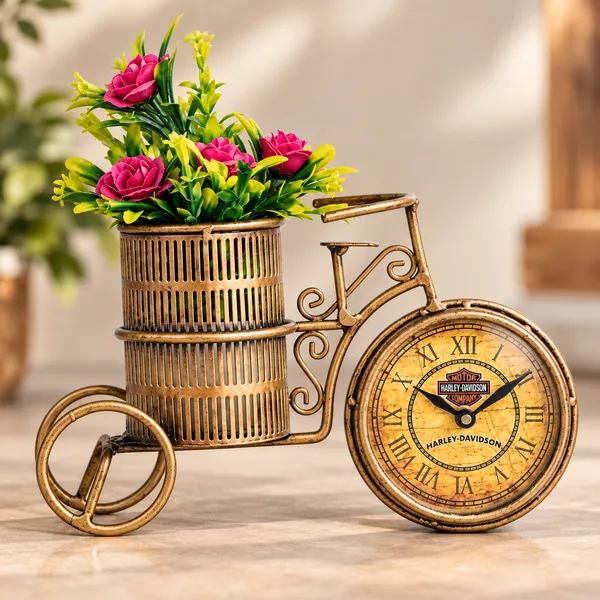 Gold_Metal_Planter_With_Clock_For_Home_Decor,_Garden