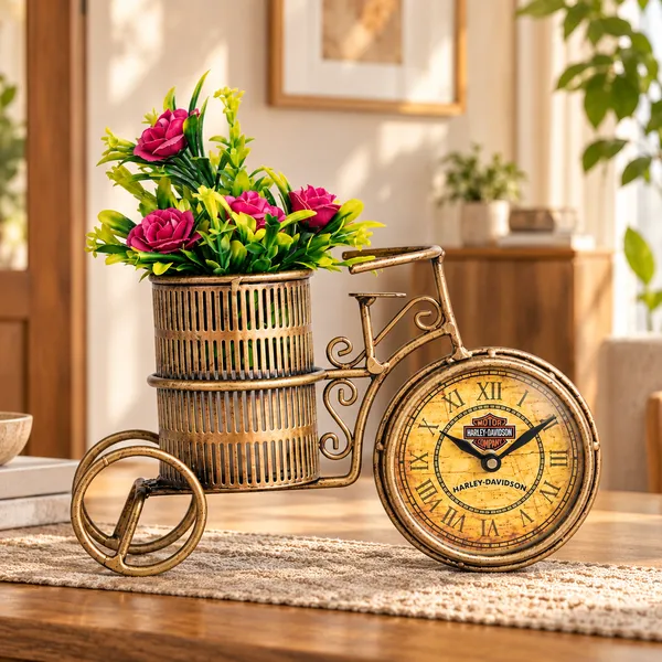 Gold_Metal_Planter_With_Clock_For_Home_Decor,_Garden