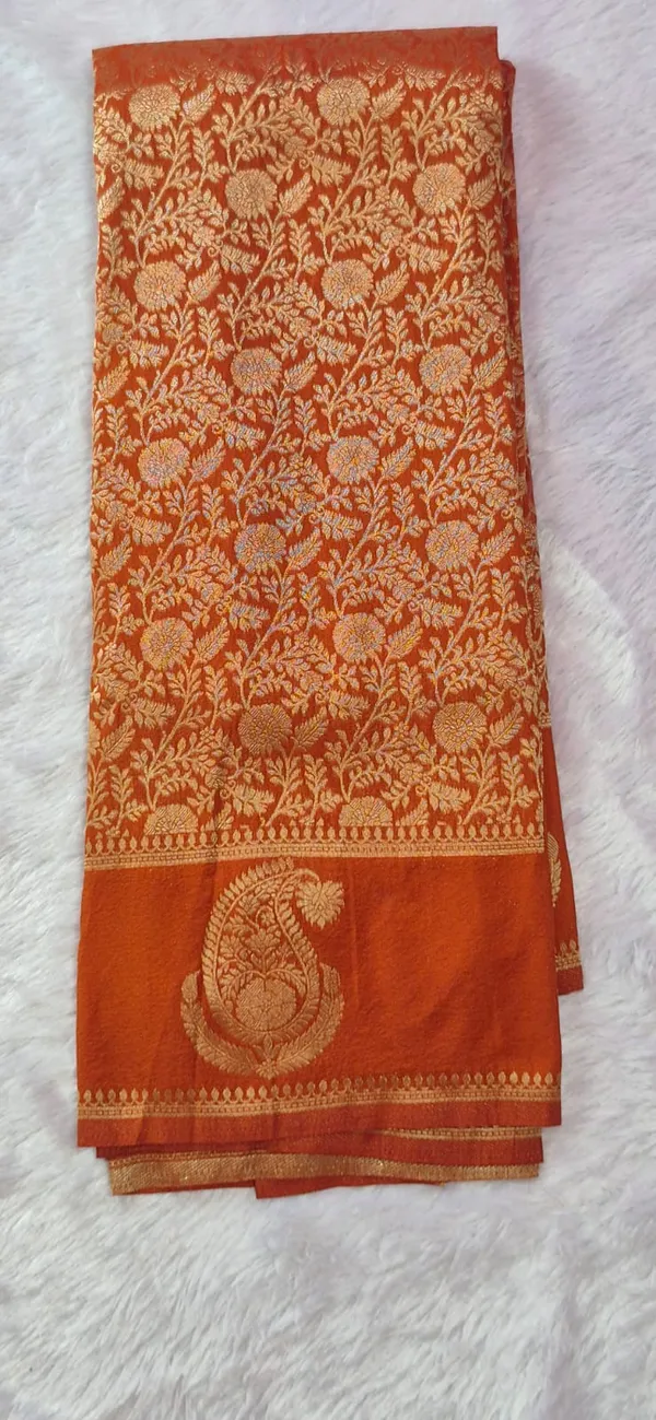 Rust_Orange_And_Gold_Georgette__Saree_Daily_Wear_For_Women