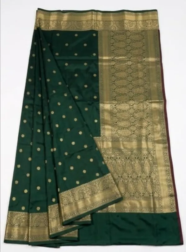 Dark_Green_Semi_Katan_Soft_Silk_Saree_Daily_Wear_For_Women