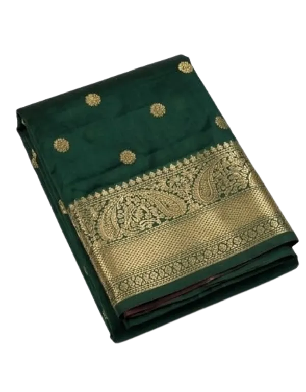 Dark_Green_Semi_Katan_Soft_Silk_Saree_Daily_Wear_For_Women