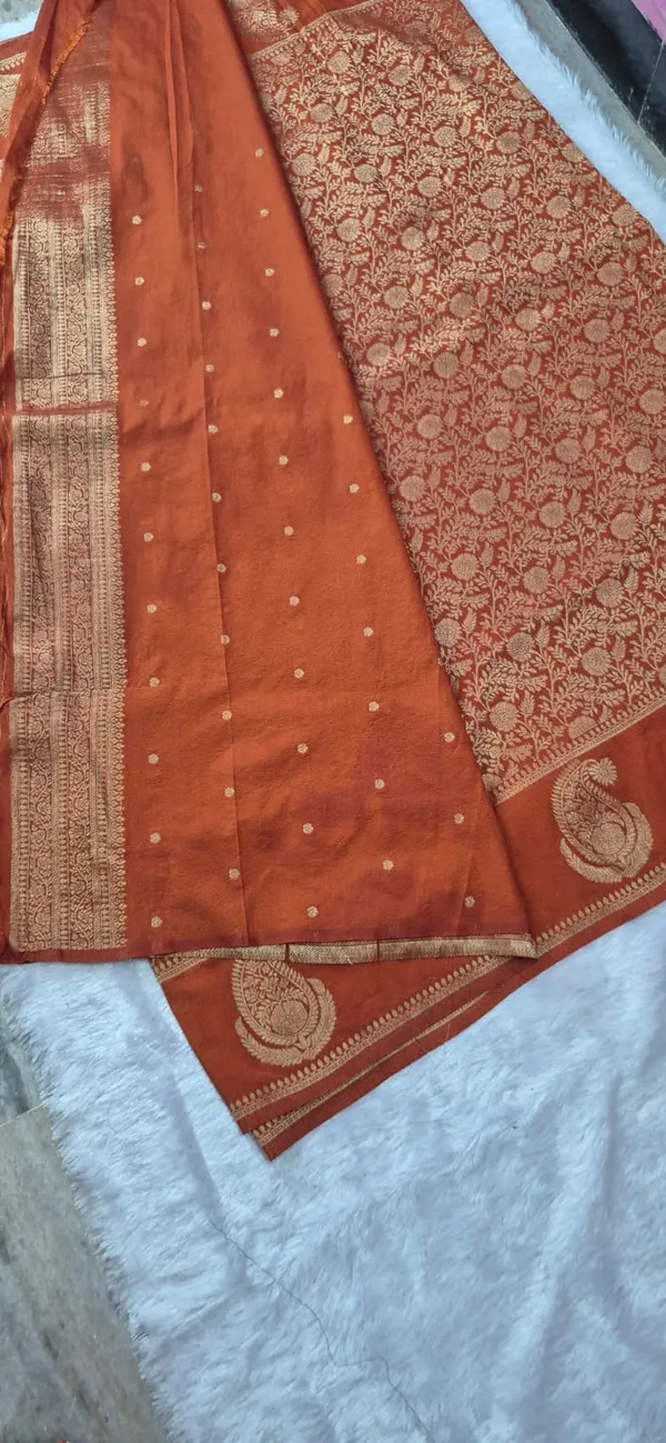 Rust_Orange_And_Gold_Georgette__Saree_Daily_Wear_For_Women