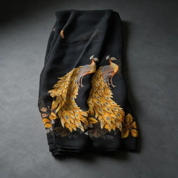 Black_And_Gold_Georgette_Silk_Saree_Saree_Daily_Wear_For_Women