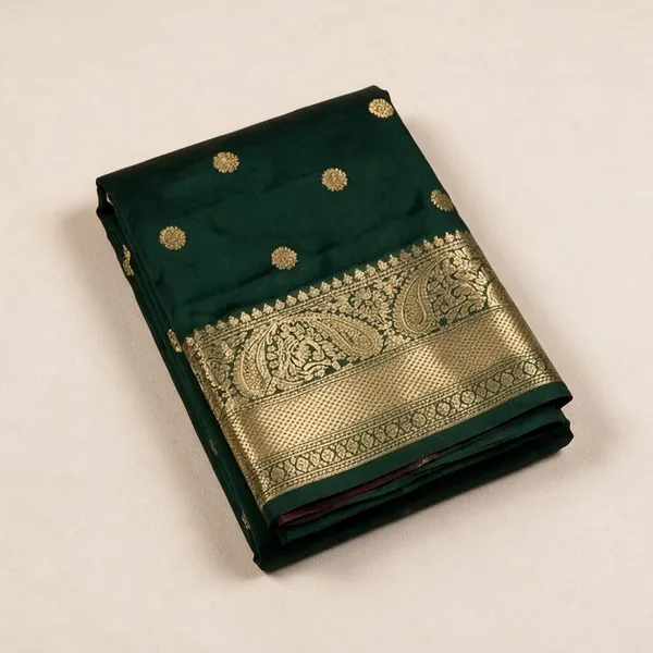 Dark_Green_Semi_Katan_Soft_Silk_Saree_Daily_Wear_For_Women