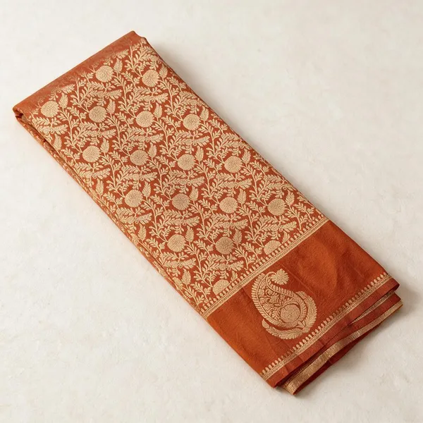 Rust_Orange_And_Gold_Georgette__Saree_Daily_Wear_For_Women