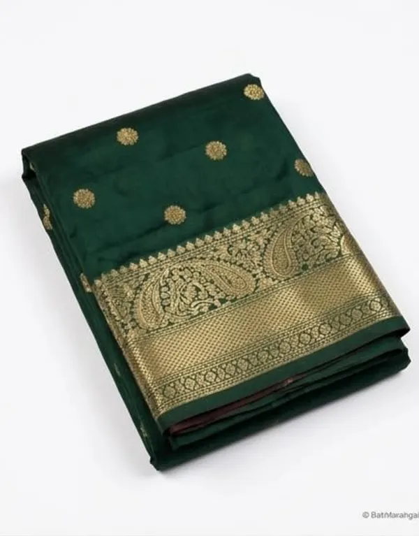 Dark_Green_Semi_Katan_Soft_Silk_Saree_Daily_Wear_For_Women