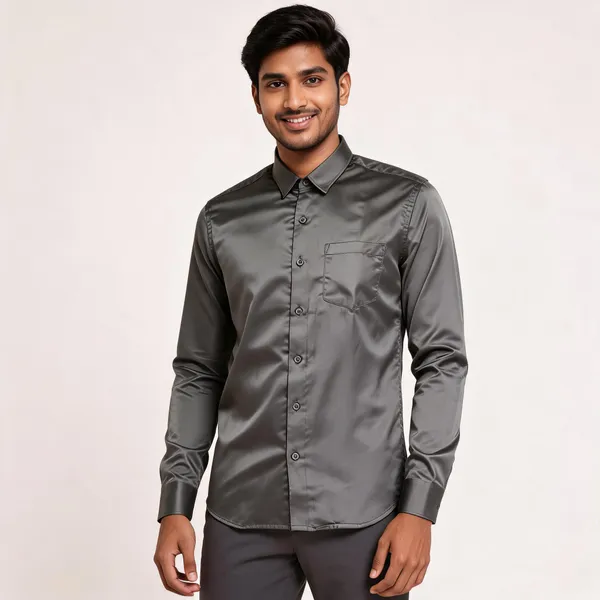 Charcoal_Grey_Satin_Plain_Shirt_For_Men