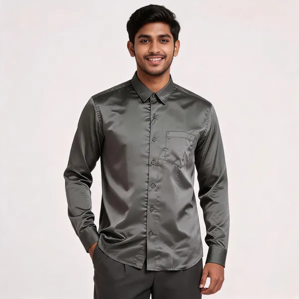 Charcoal_Grey_Satin_Plain_Shirt_For_Men