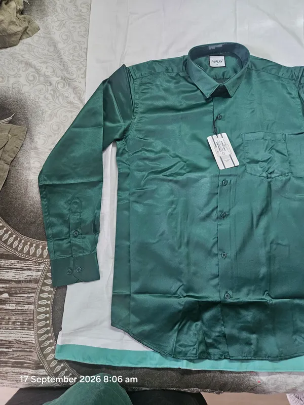 Bottle_Green_Satin_Plain_Shirt_For_Men