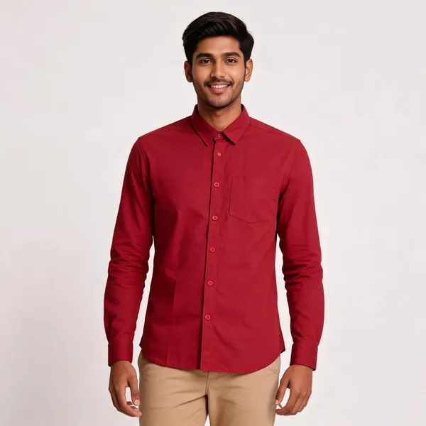 Burgundy_Red_Cotton_Linen_Plain_Shirt_For_Men