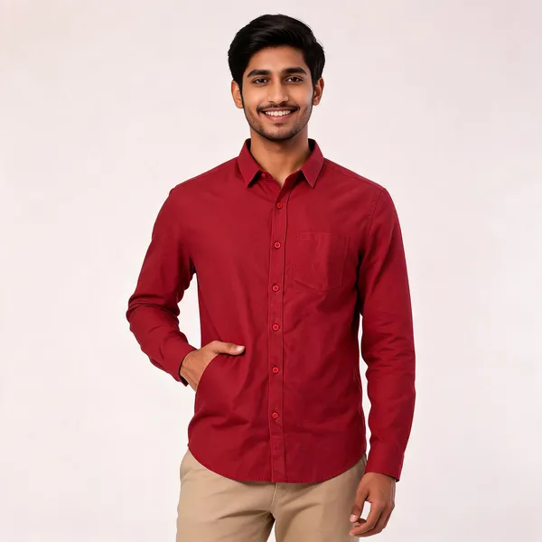 Burgundy_Red_Cotton_Linen_Plain_Shirt_For_Men
