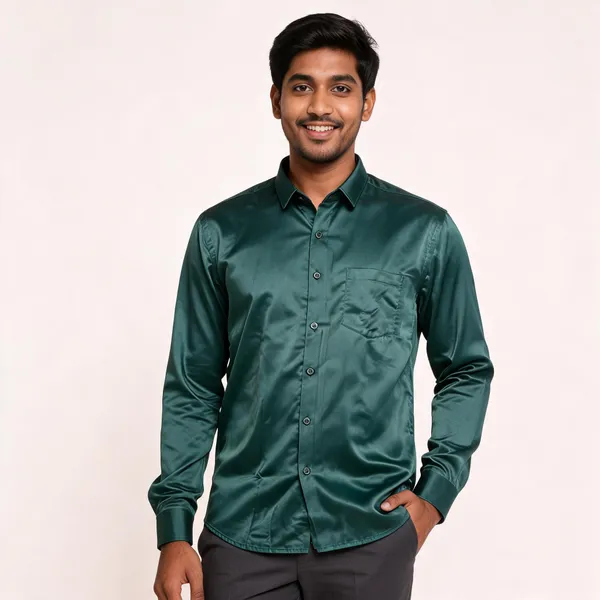 Bottle_Green_Satin_Plain_Shirt_For_Men