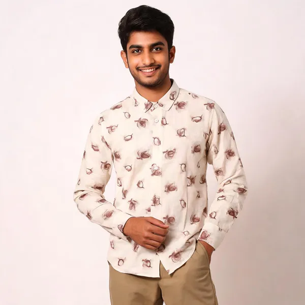 Cream_Cotton_Botanical_Print_Shirt_For_Men