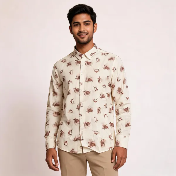 Cream_Cotton_Botanical_Print_Shirt_For_Men