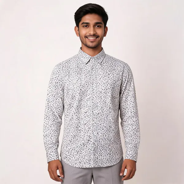 White_Floral_Cotton_Printed_Shirt_For_Men